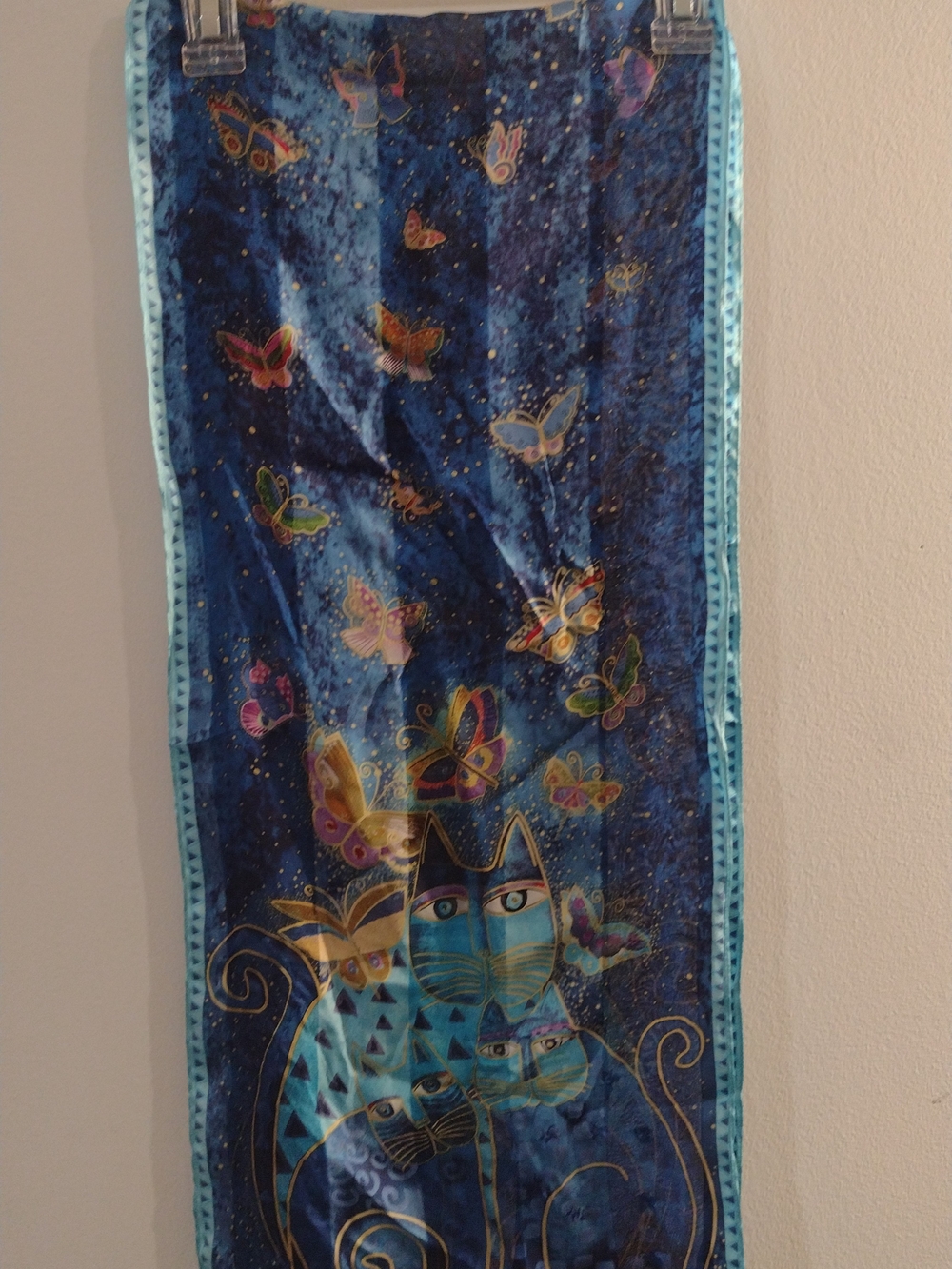 Laurel Burch Blue Cat & Butterfly Velvet Scarf